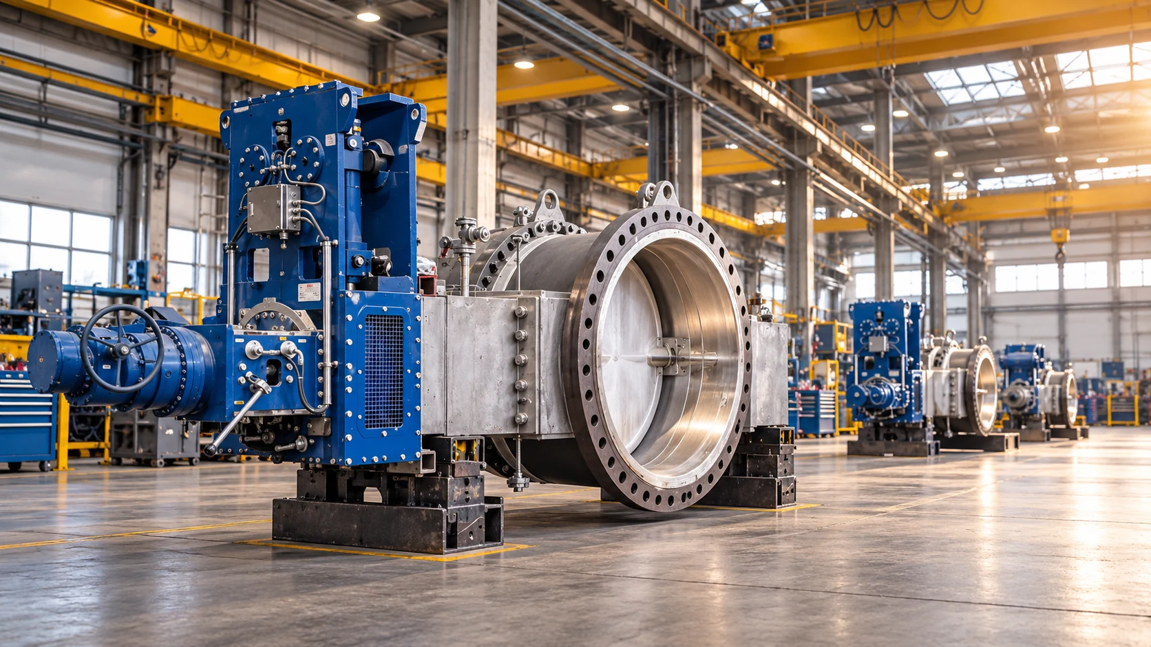 Válvula industrial de grande porte em oficina